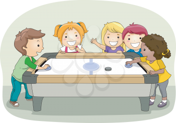 Illustration of a Group of Kids Playing Air Hockey
