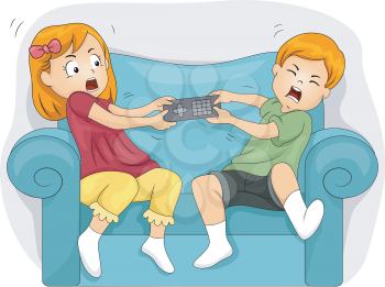 Illustration of Sibling Fighting Over the Remote Control