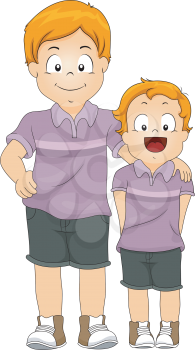 Illustration of Male Siblings Wearing Shirts of the Same Color and Design