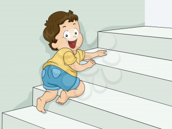 Illustration of a Young Boy Crawling His Way Up a Flight of Stairs