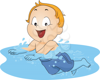 Illustration of a Young Boy Happily Swimming in Water
