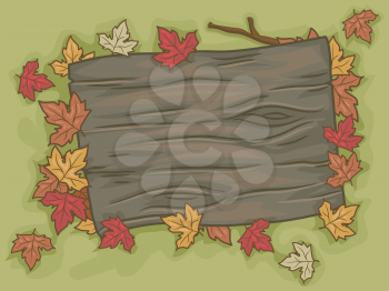 Illustration of a Blank Signboard Surrounded by Autumn Leaves