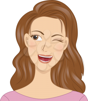 Illustration of a Girl Flashing a Smile While Winking