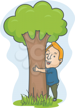 Illustration of a Man Embracing a Tree