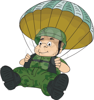 Illustration of a Male Paratrooper Manuevering a Parachute