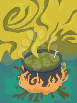 Halloween Illustration of a Cauldron Filled with a Strange Potion