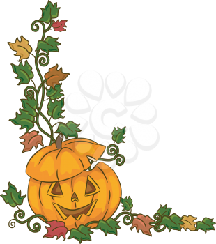 Border Illustration Featuring a Jack-o'-Lantern Surrounded by Vines