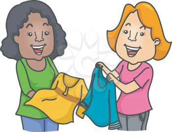 Illustration of Women Swapping Clothes