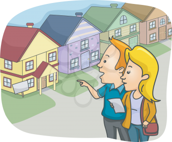 Illustration of a Couple Checking Out Prospective Homes
