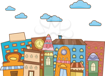 Doodle Illustration of a Cityscape Punctuated with Buildings