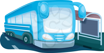 Illustration Featuring a Modern Looking Bus Parked Beside a Bus Stop