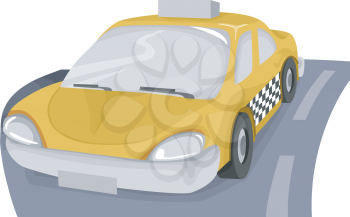 Illustration Featuring a Taxi in an Empty Road