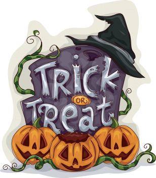 Halloween Illustration of a Tombstone with Trick or Treat Written on It