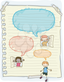 Illustration Featuring a Torn Piece of Paper with Doodles of Children Using Speech Bubbles
