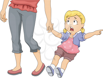 Illustration of a Little Girl Pulling Her Mother's Hand While Pointing at Something