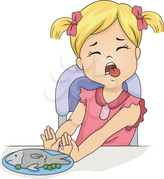Illustration of a Grossed Out Little Girl Pushing Away a Plate of Food