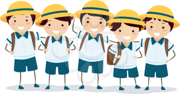 Illustration of a Group of Japanese Boys in Their School Uniforms