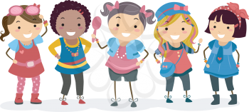 Illustration of Little Girls Wearing Different Types of Girly Clothes