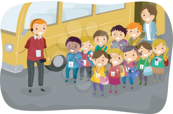 Illustration of a Man Giving Instructions to Kids on a Field Trip