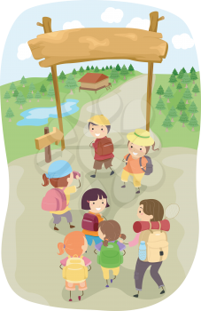 Illustration of Kids Entering a Camp Site
