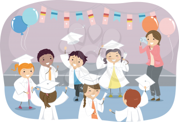 Illustration of Kids Wearing Togas and Graduation Caps