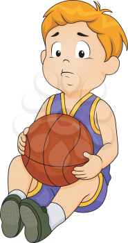 Illustration of a Little Boy in Basketball Gear Wearing a Sad Expression on His Face