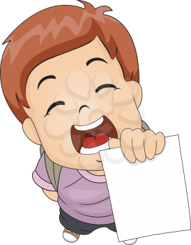 Illustration of a Boy Proudly Showing His Test Result