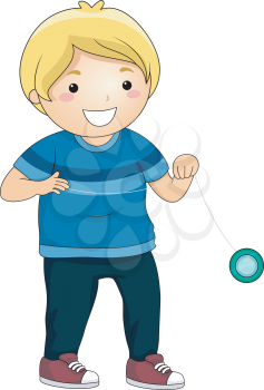 Illustration of a Little Boy Playing with a Yoyo