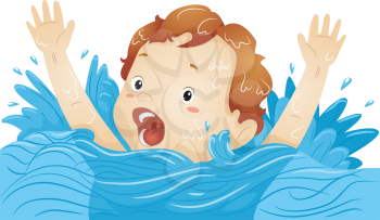 Illustration of a Drowning Boy Waving His Hands Frantically While Shouting for Help