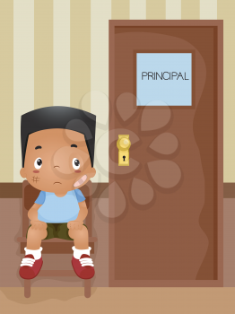 Illustration of a Boy Waiiting for His Turn to be Called in the Principal's Office