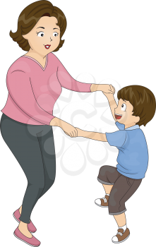 Illustration of a Mother Dancing with Her Son
