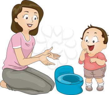 Illustration of a Mother Training Her Son to Use the Potty