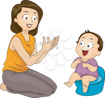 Illustration of a Mother Training Her Son to Use the Potty