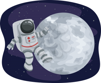 Illustration of an Astronaut Floating in Space Set Against the Backdrop of the Moon