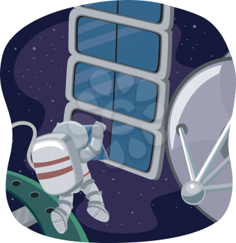 Illustration of an Astronaut Doing Some Space Work