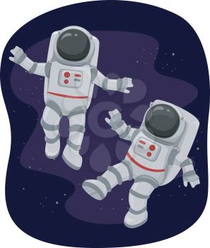 Illustration of Astronauts Floating in Space
