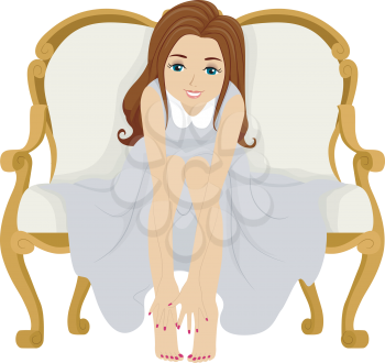 Illustration of a Girl Showing Off Her Manicured and Pedicured Nails