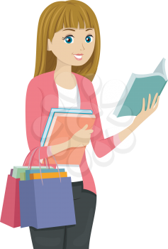 Illustration of a Girl Shopping for Books