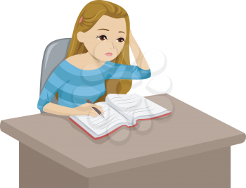Illustration of a Girl Reading a Book While Taking Notes Down