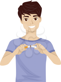 Illustration of a Smiling Guy Breaking a Cigarette in Two