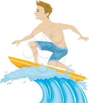 Illustration of a Guy Standing on a Surfboard Riding the Waves