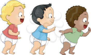 Illustration of Baby Boys Walking Towards the Right Side of the Screen