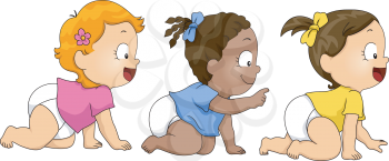 Illustration of Baby Girls Crawling Towards the Right Side of the Screen