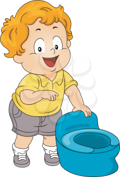 Illustration of a Little Boy Standing Beside a Potty