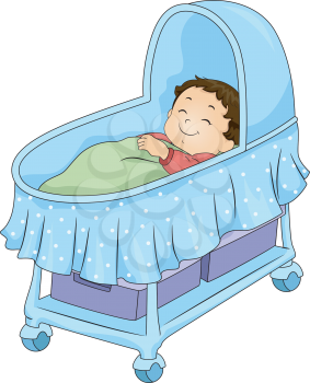 Illustration of a Little Boy Lying on a Blue Bassinet