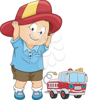Illustration of a Little Boy Wearing a Fireman Costume