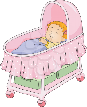 Illustration of a Little Girl Lying on a Bassinet