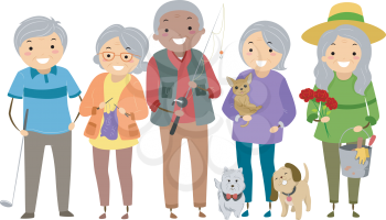 Illustration Depicting Different Activities Commonly Enjoyed by Senior Citizens