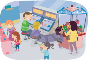 Illustration of a Family Enjoying a Day in the Arcade