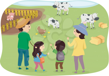 Illustration of a Family Enjoying a Day in the Farm
